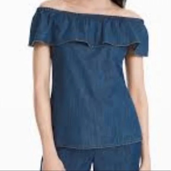 💰PRICE ⬇️ 
WHITE HOUSE BLACK MARKET • Blue Jean Ruffle Top Blouse • sz XS - Picture 3 of 9